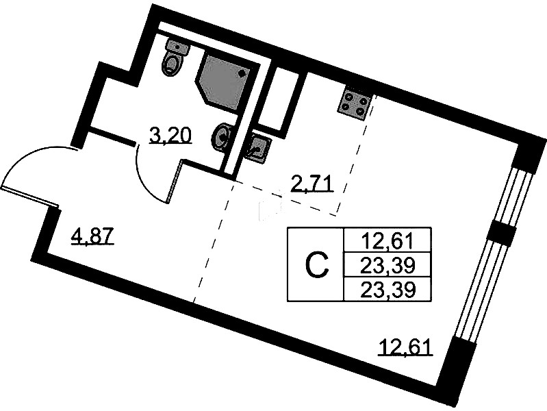 Квартира студия 23.39 м², 3/11 эт., ЖК «Квартал Лаголово»